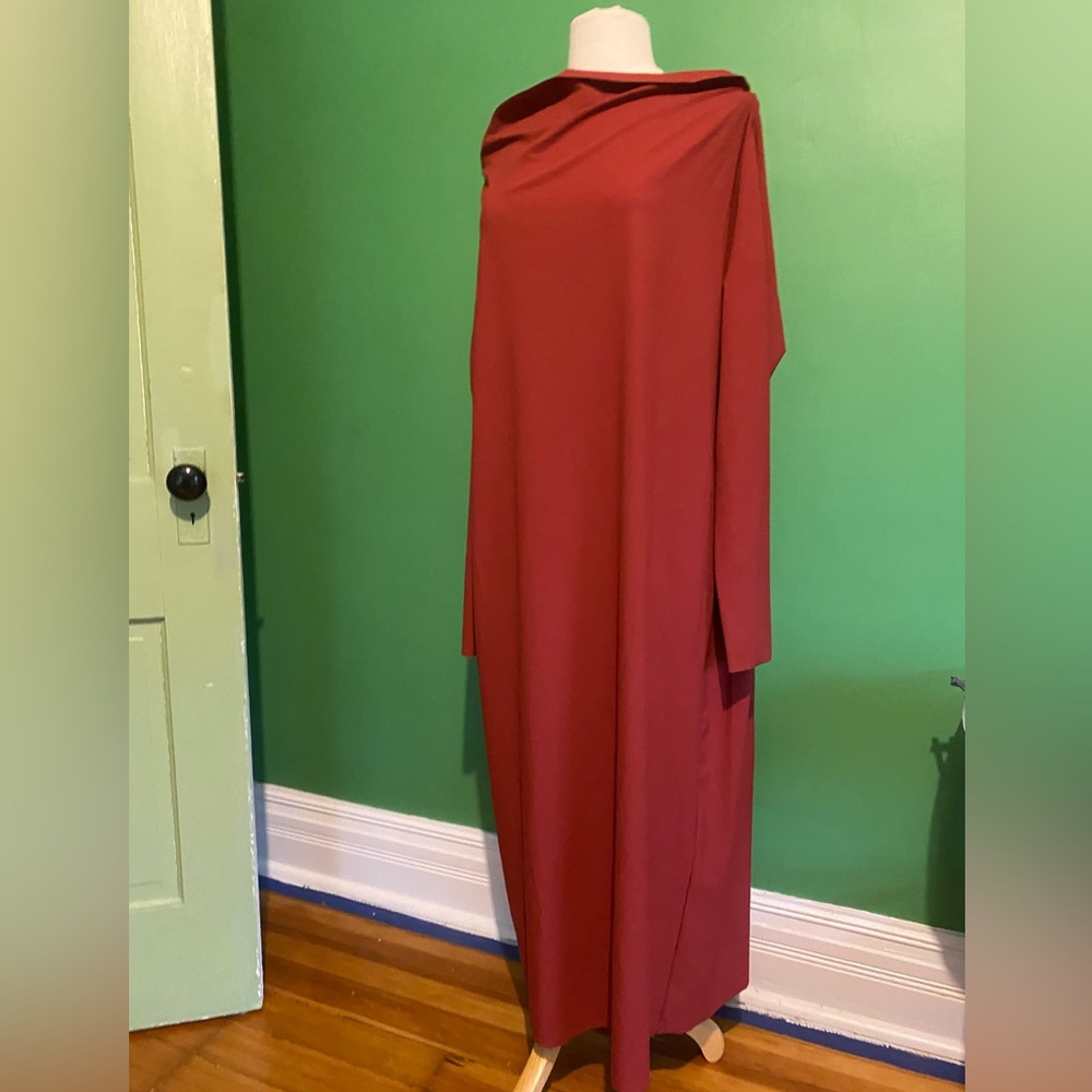 M2057 Maria Pinto burgundy red maxi scuba loose draped dress XL